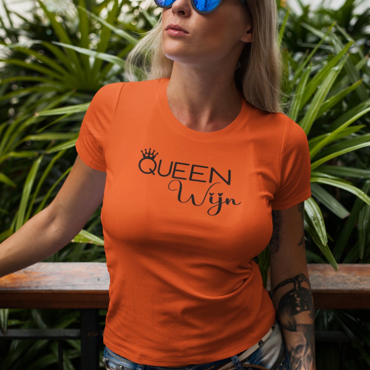 Koningsdag Dames T-shirt-Queen wijn- Oranje shirt-Maat XXL