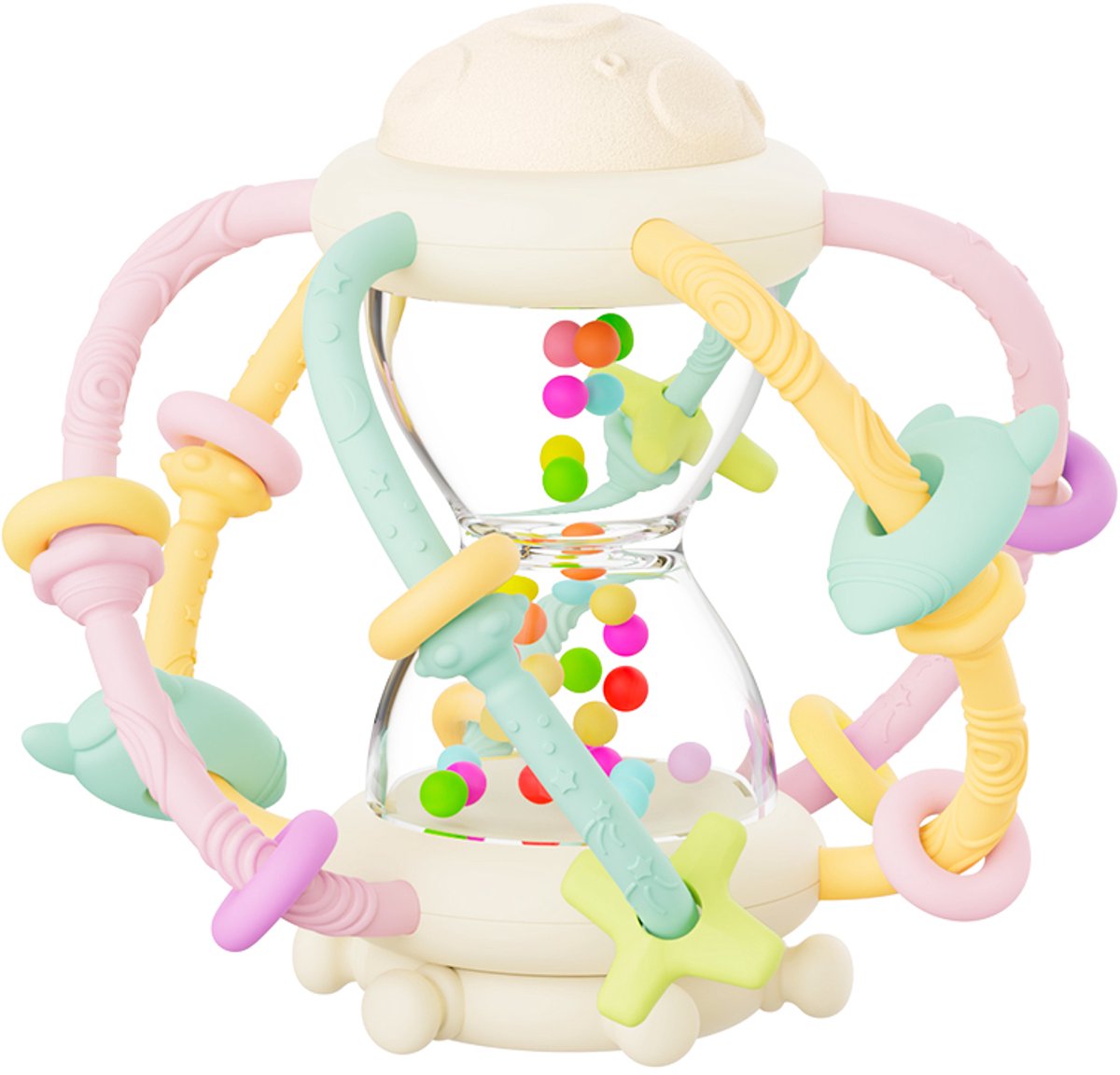 Be Sure Store® - Zandloper Rammelaar & Bijtspeelgoed Geel - Baby Speelgoed - Speelgoed 1 Jaar - Montessori Speelgoed - Speelgoed 6 Maanden - Speelgoed - Kinderspeelgoed - Bijtring - Rammelaar - Educatief Speelgoed - Baby