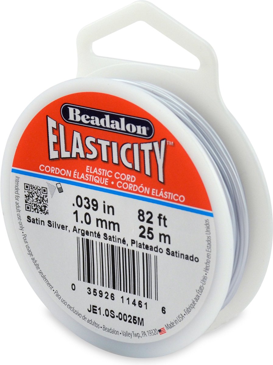 Beadalon elastiek rijgdraad 1mm - 25 meter - Satin silver