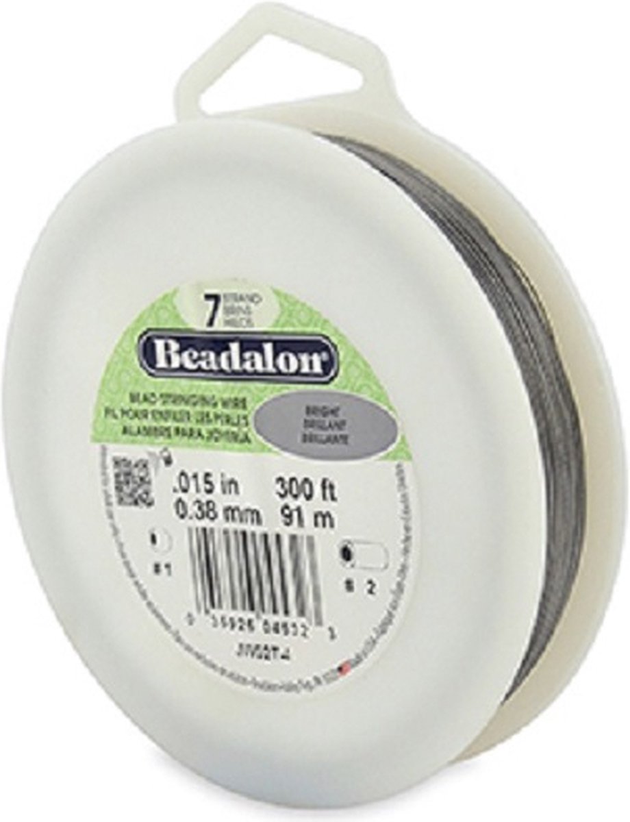 Beadalon® rijgdraad, 7 draads, RVS met heldere nylon coating, dikte 0.38mm. Per rol van 91 meter !!!