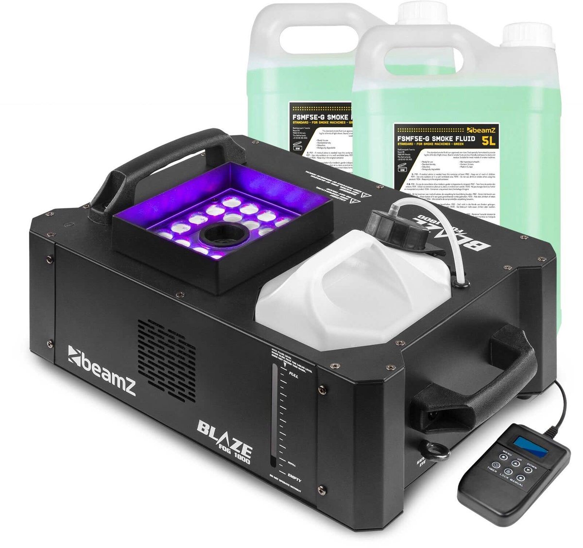 BeamZ BLAZE1800 rookmachine - Horizontale en verticale rook - 24x 4W RGBA LED’s - Met 10L vloeistof