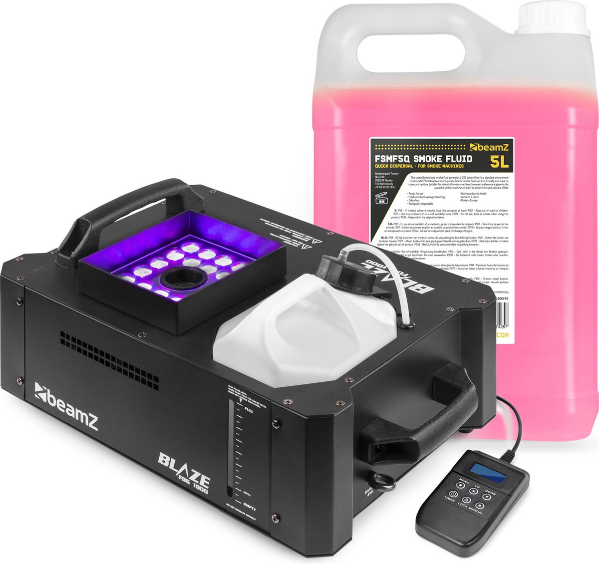   BLAZE1800 rookmachine met CO2 vloeistof - horizontale en verticale rook - met 24x 4W RGBA LED’s