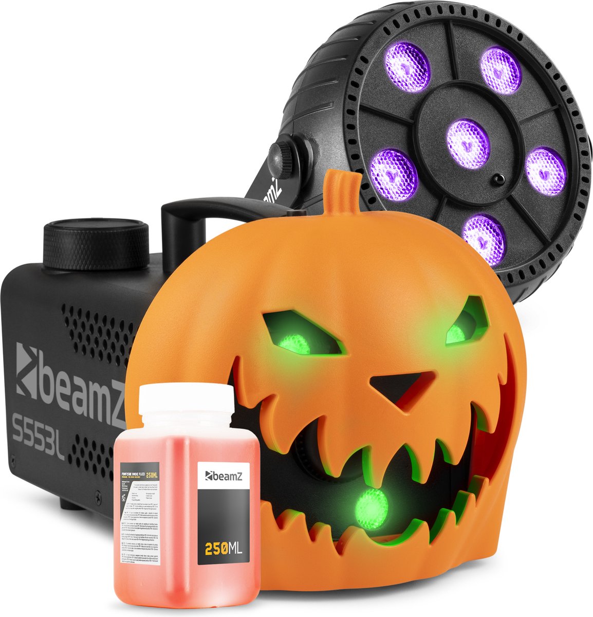   Halloween rookmachine partyset - Met opklikbare pompoen - LED blacklight en lichteffecten