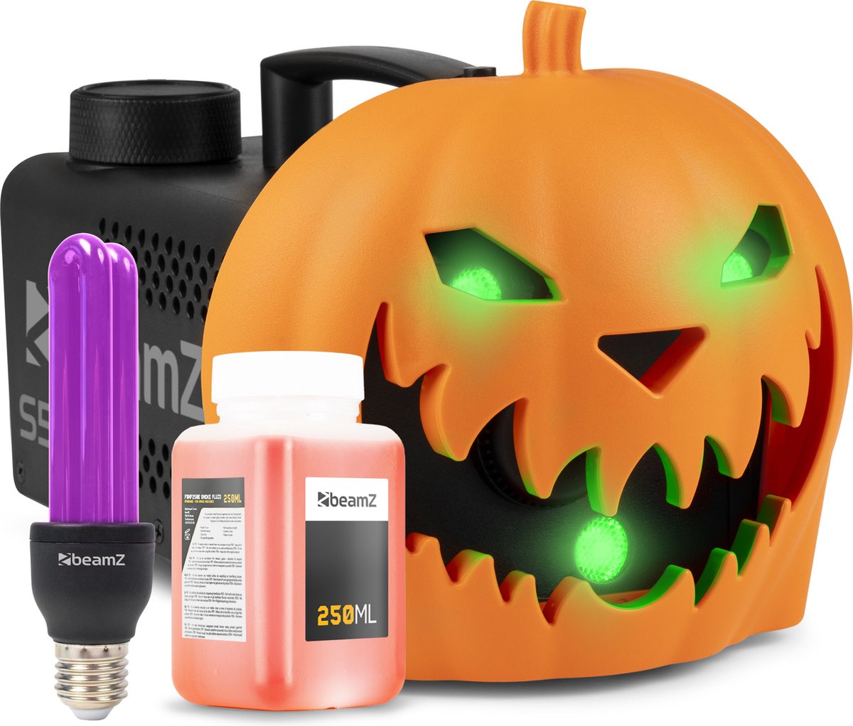   Halloween rookmachine partyset - Met opklikbare pompoen - UV blacklight lamp en lichteffecten