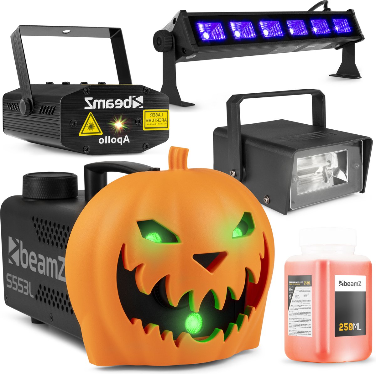 BeamZ Halloween rookmachine partyset compleet - Met opklikbare pompoen - Inclusief rookvloeistof