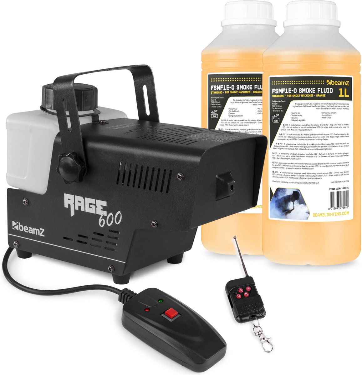 BeamZ RAGE600 rookmachine met 2 liter rookvloeistof en draadloze afstandsbediening - 600W