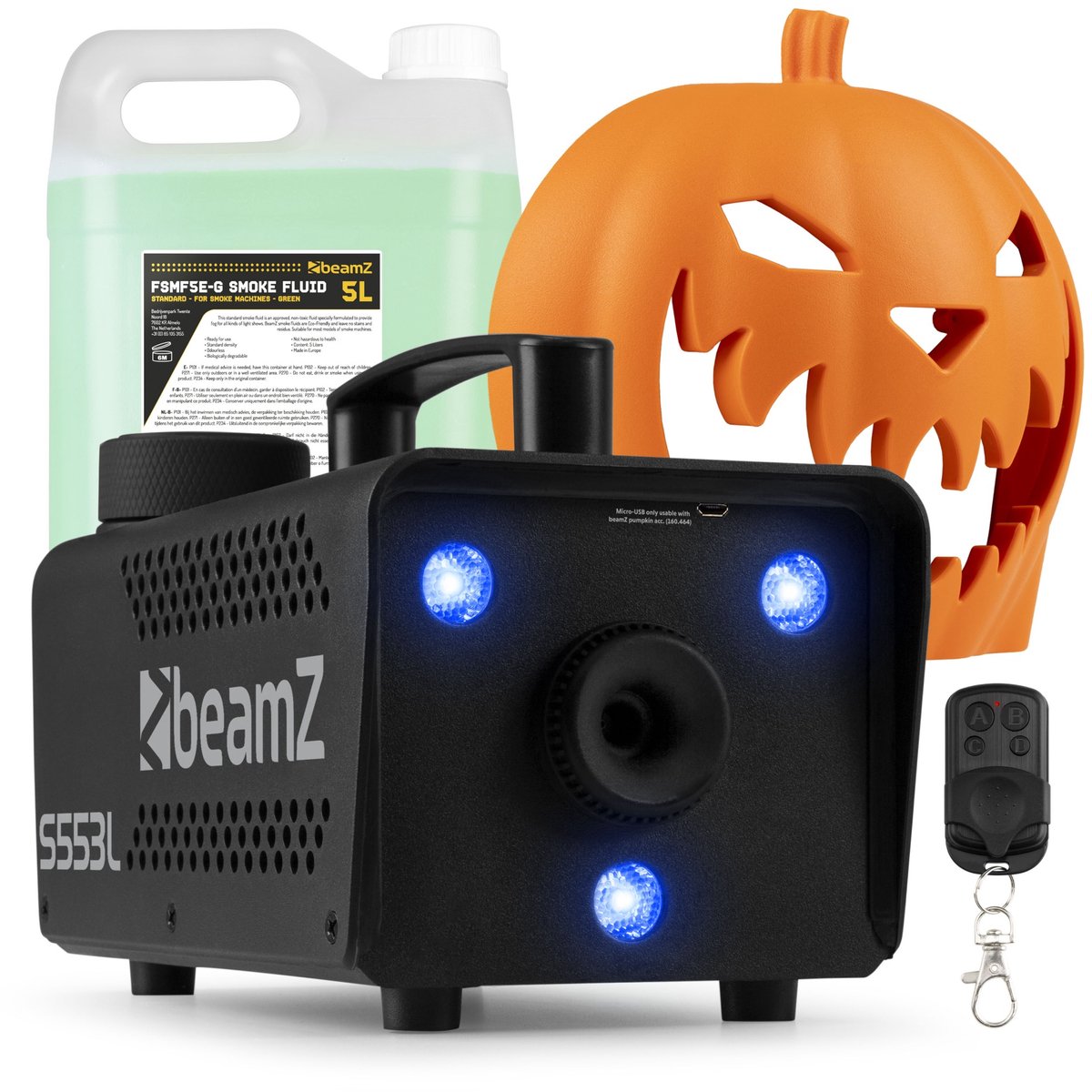 BeamZ Rookmachine Halloween - Pompoen met lichteffecten en 5 liter vloeistof - Voor Halloweenfeesten