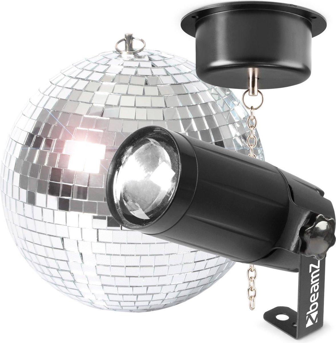 Discobal met verlichting -   discobol 20cm met spiegelbol motor en LED pinspot
