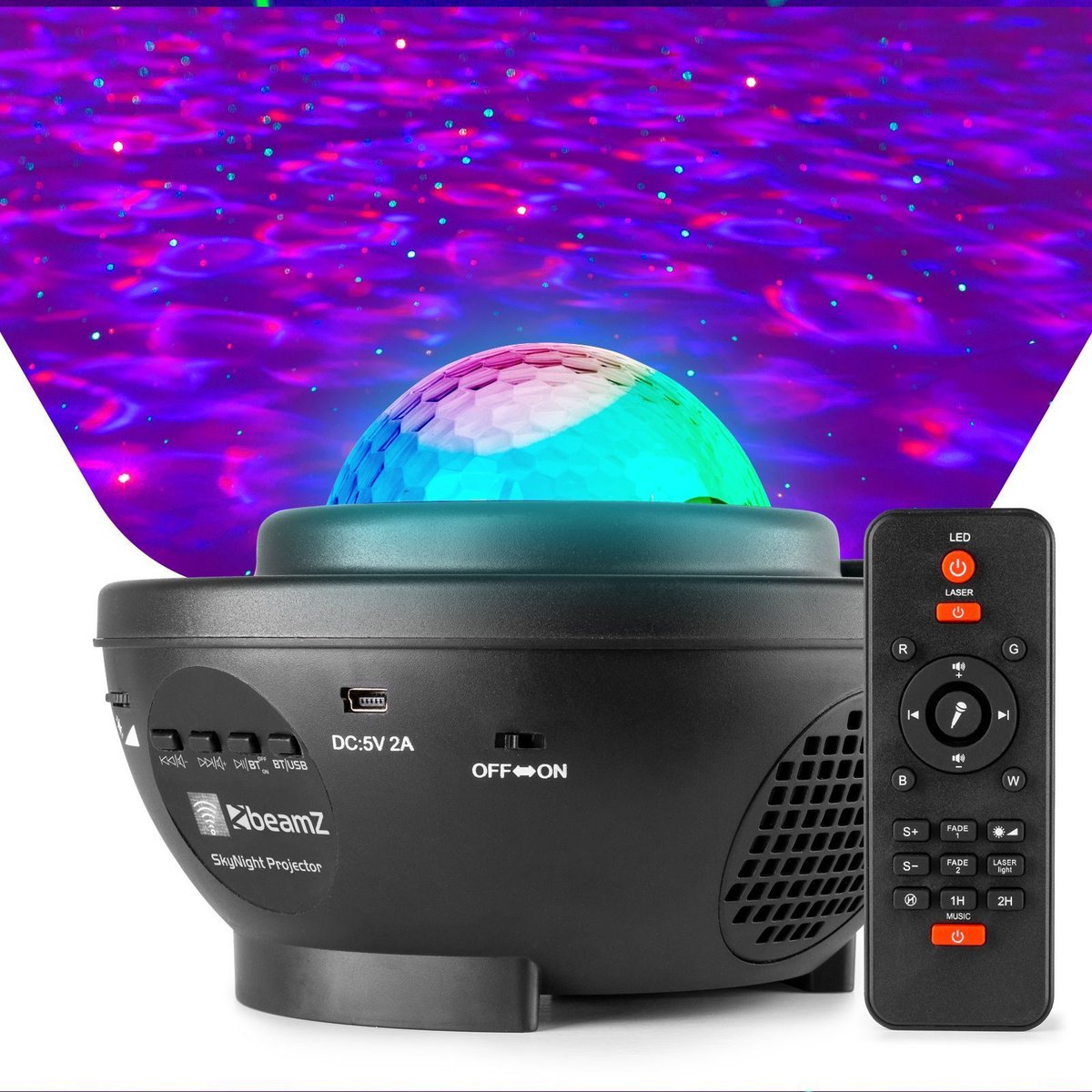   -   SkyNight - Sterren projector rood / groen met watergolven en Bluetooth speaker