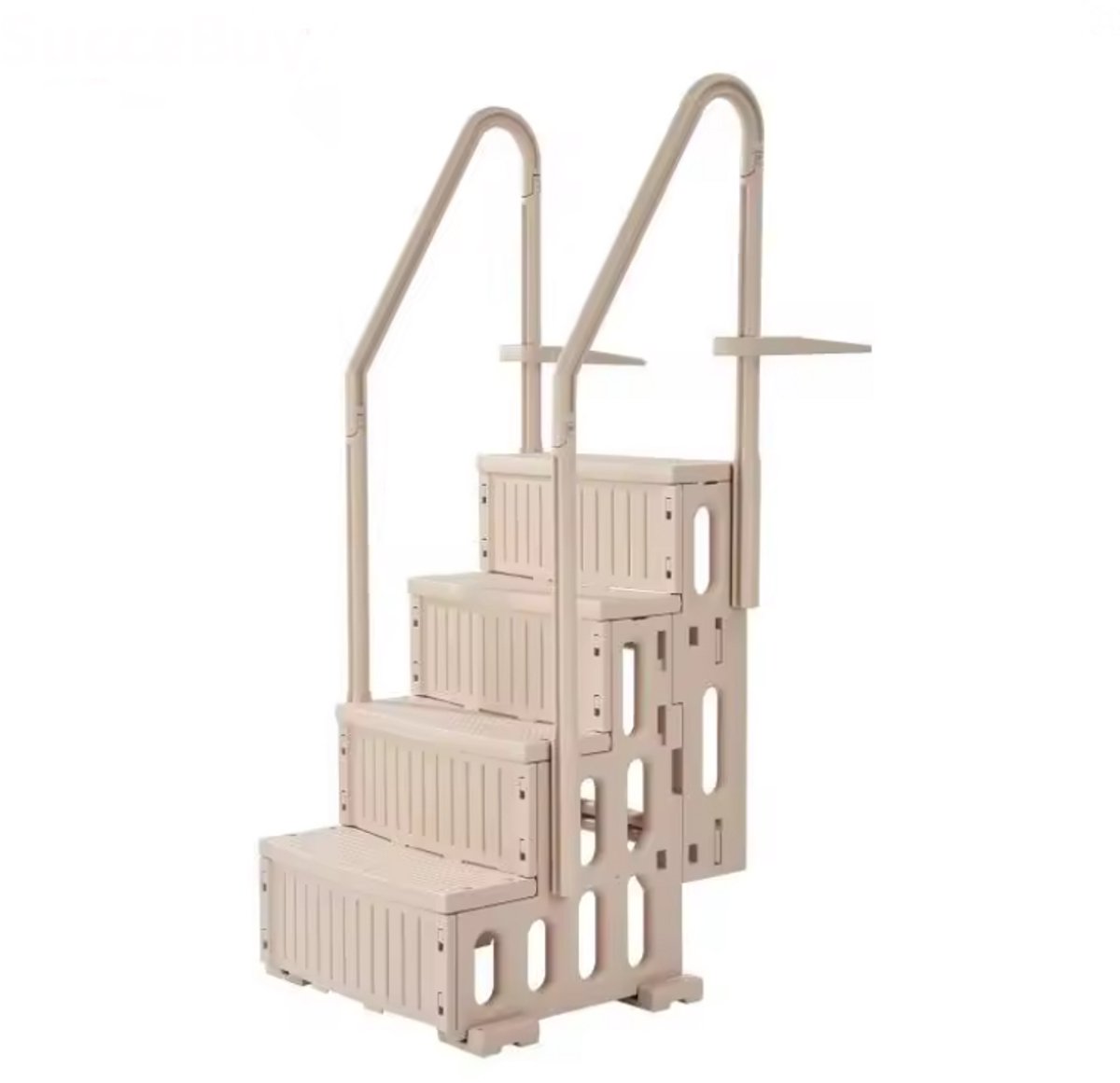Bearly Zwembadtrap - Zwembadladder - Dubbele leuningen - Antislip - 4 Treden - Taupe - 87.4CM X 80.8CM X 198CM