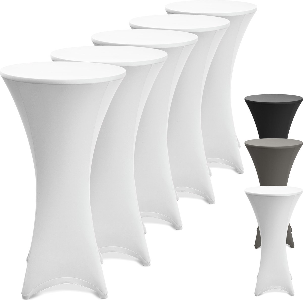 Beautissu Statafelhoes Stella Ø 80 cm statafelrok voor statafel – feest decoratie geschikt voor horeca – feestversiering stretch voor elk tafel – set van 5 wit