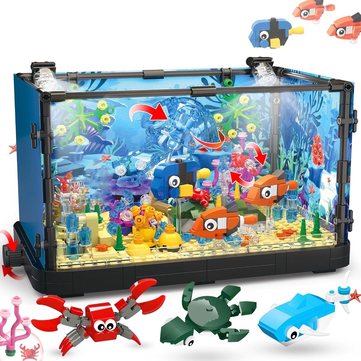 Bouwpakket - Aquarium bouwset - 788 delige set - Met verlichting - Draaiende kwallen - Geschikt voor decoratie en educatie