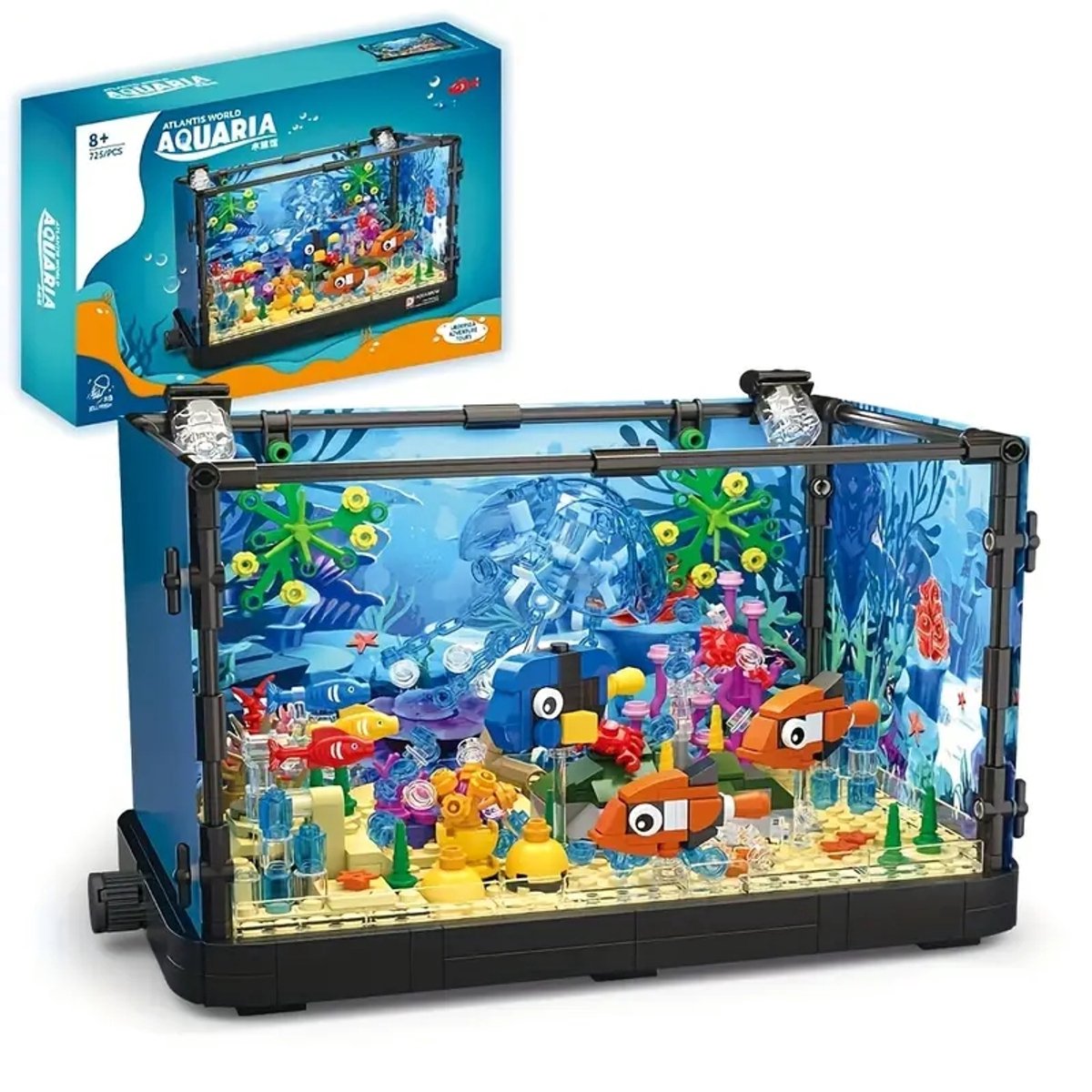 Bouwpakket Aquarium - Kwallen aquarium bouwstenen - Atlantis Thema 725 Delig - Met Licht & Draaiende Kwallen - Educatief Speelgoed - Decoratie voor Binnen