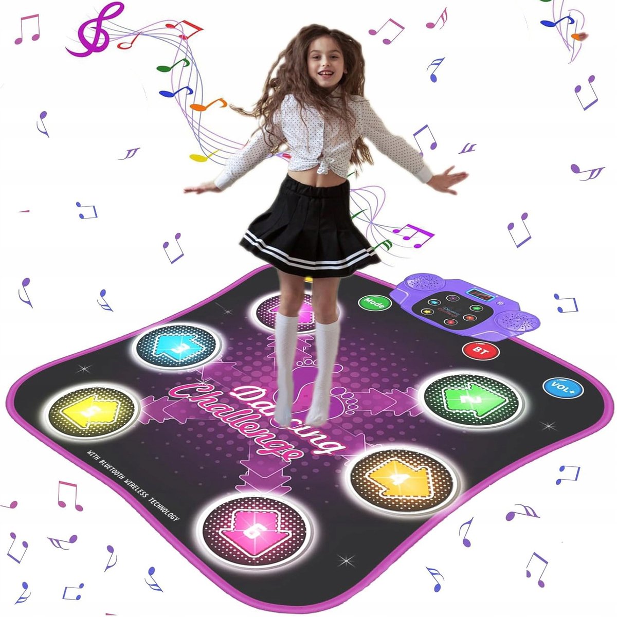 Dansmat voor Tieners - Bluetooth Verbinding - 6 Pijlen - LED Verlichting - Geluideffect - Voor 7-14 Jaar