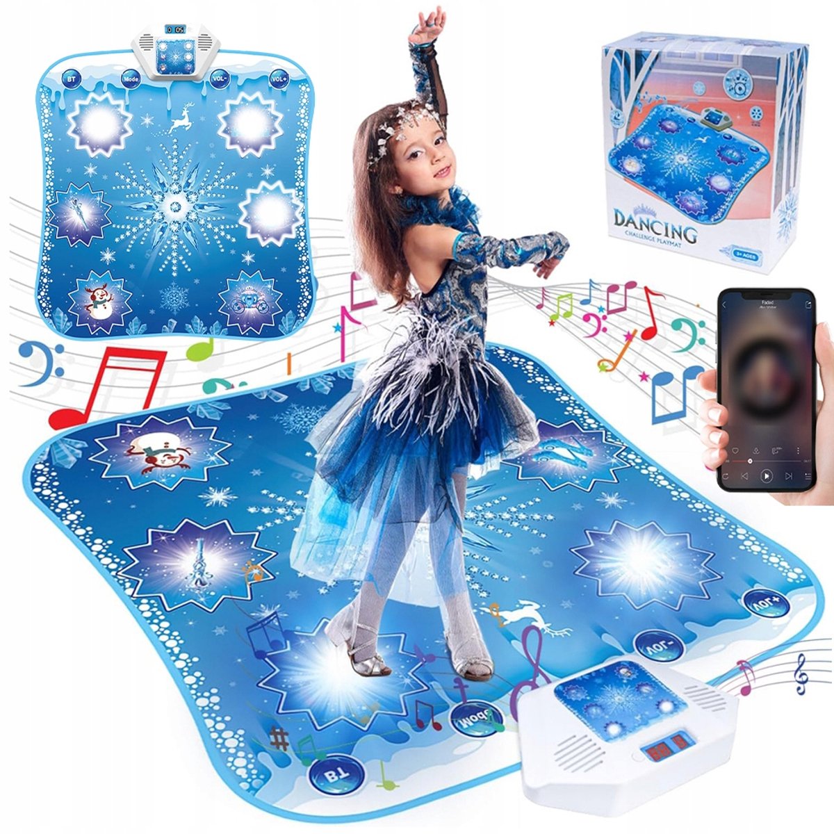 Multifunctionele Sneeuw- en IJslicht Dansmat - 91,5*78,5cm - 5 Standen - Met Bluetooth Muziek - Antislip - Frozen - Blauw