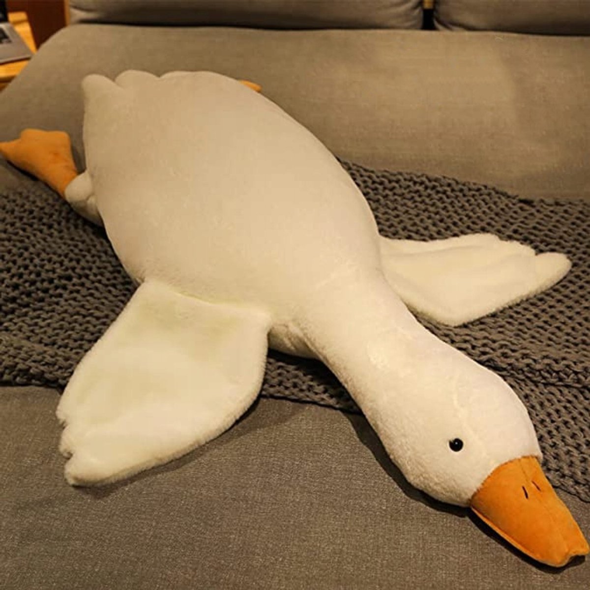 Pluche Gans - Slaapkussen witte gans - 90cm - Zacht Dons Katoen - Huidvriendelijk - Kleurvast - Schattig Slaapkussen - Mooi Decoratief Kussen