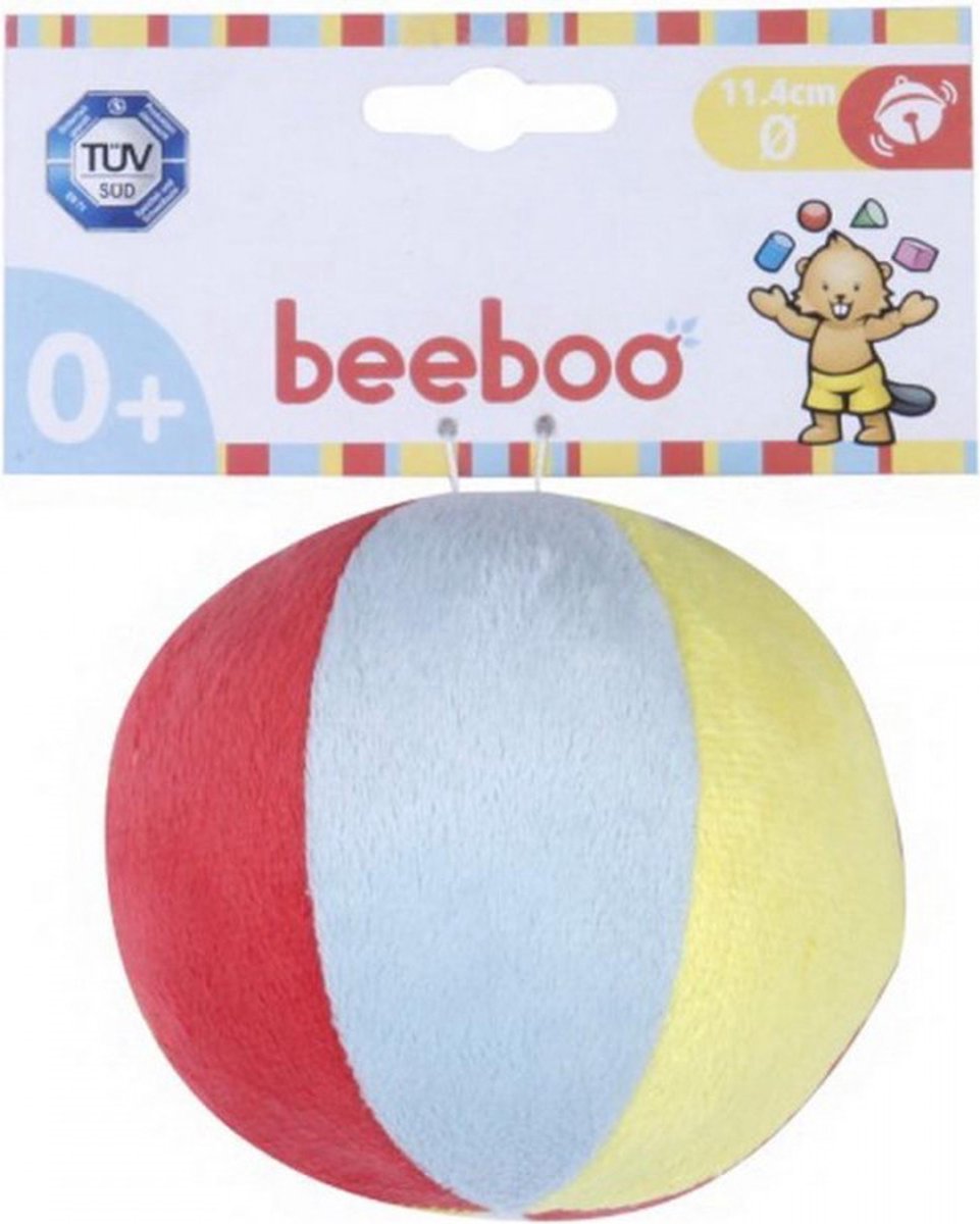 Zachte stoffen babybal met rammelaar - BEEBOO