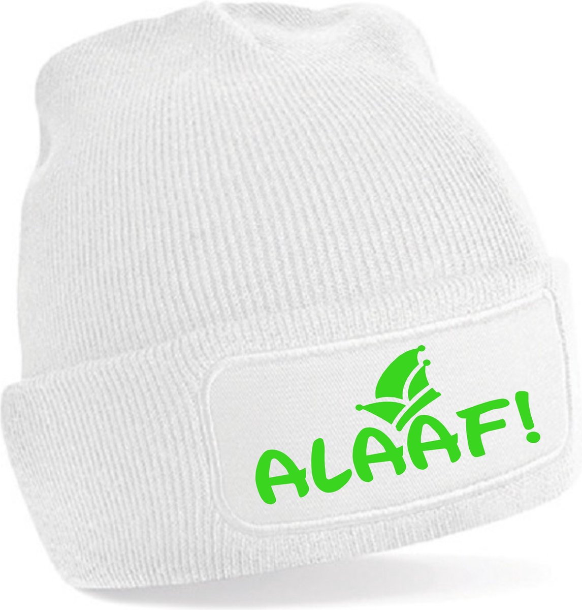 MUTS ALAAF WIT met NEON GROEN - CARNAVAL one size fits all