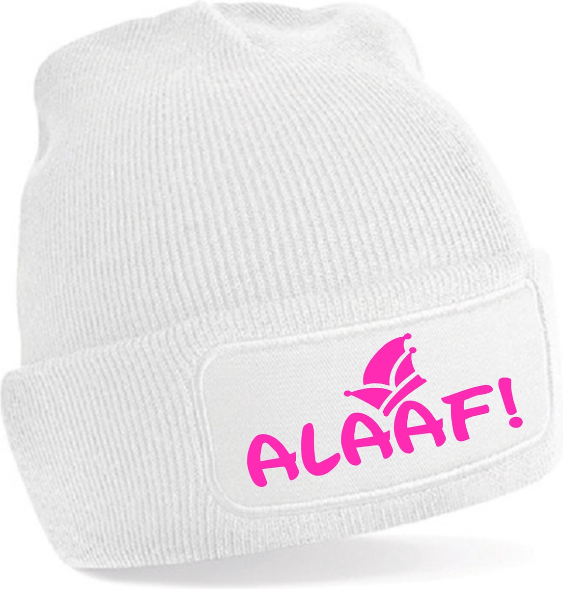 MUTS ALAAF WIT met NEON ROZE - CARNAVAL one size fits all