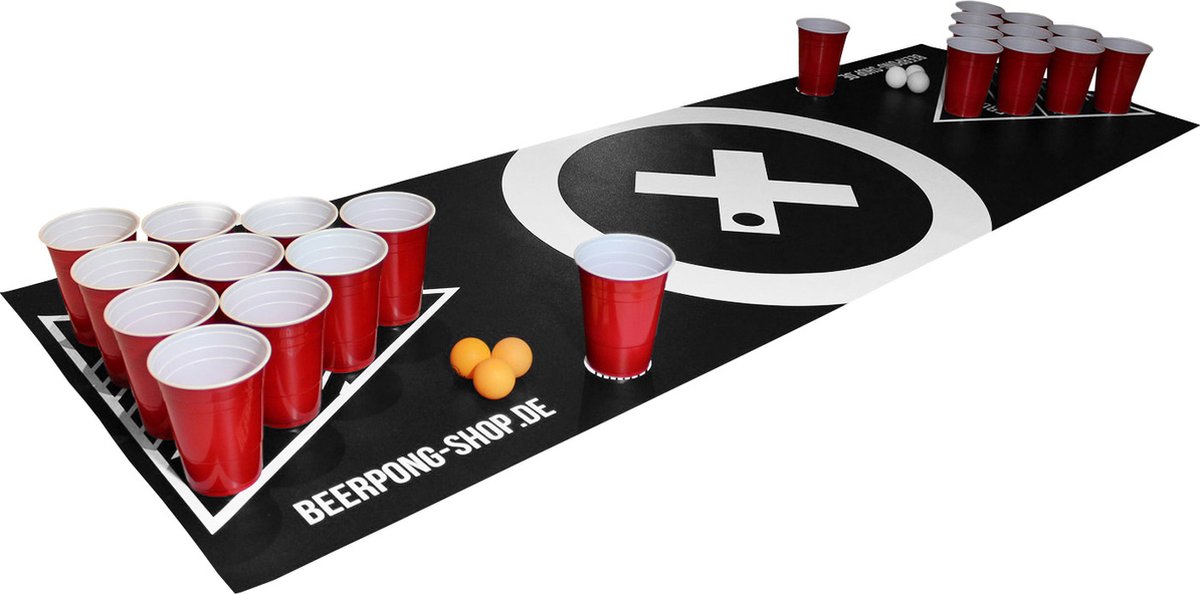 Baseliner Beer Pong speelmat set audio handvaten ballenhouder 6 ballen