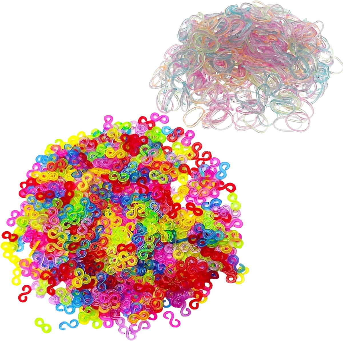 Behave 600 Multi Color S-Clips + 200 Glitter Loombandjes - Kunststof Clips voor Loom Bands - DIY Armbandjes Maken