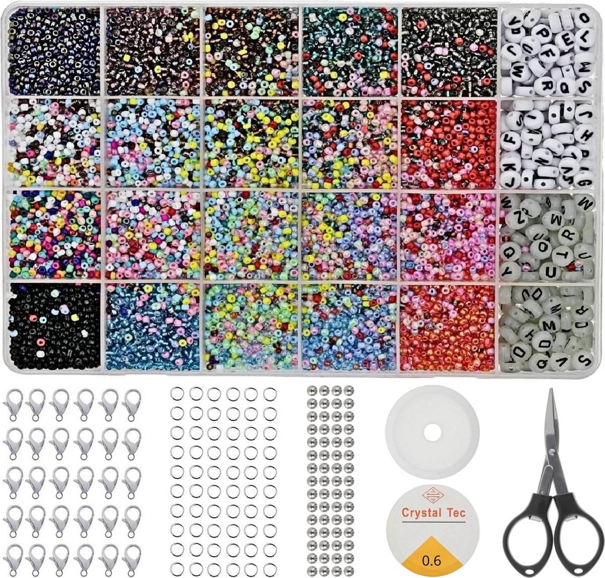 Behave Glaskralen Set Mixed - DIY Sieraden maken - Kralen Set - Letterkralen - Rocailles - 20 Kleuren