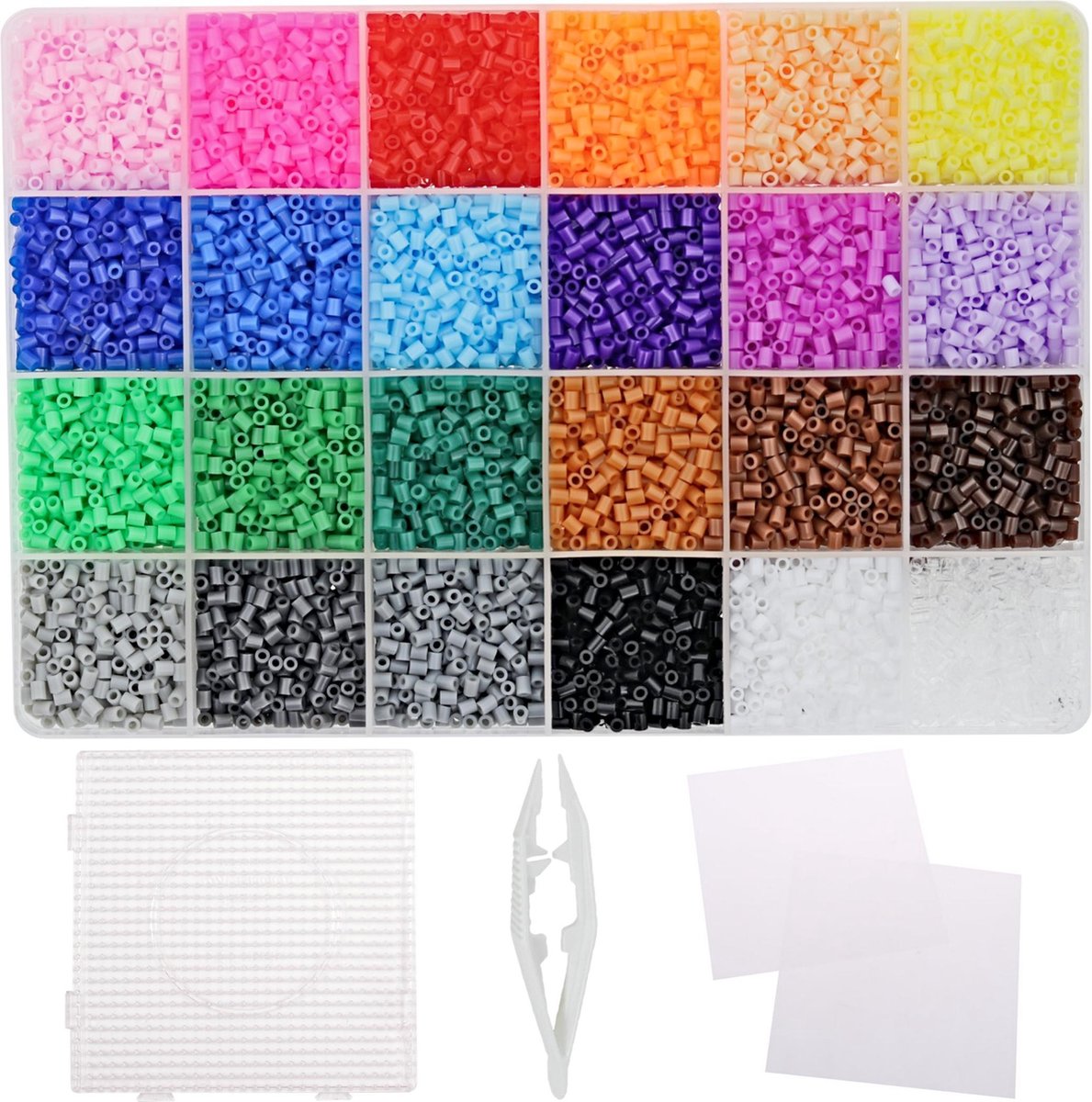 Behave Mini Strijkkralen Set - Incl. Vierkante Grondplaat - Pincet - 2 Strijkvellen - 14000 Kralen - 24 Kleuren - 2.6mm - Mini Strijkkralen