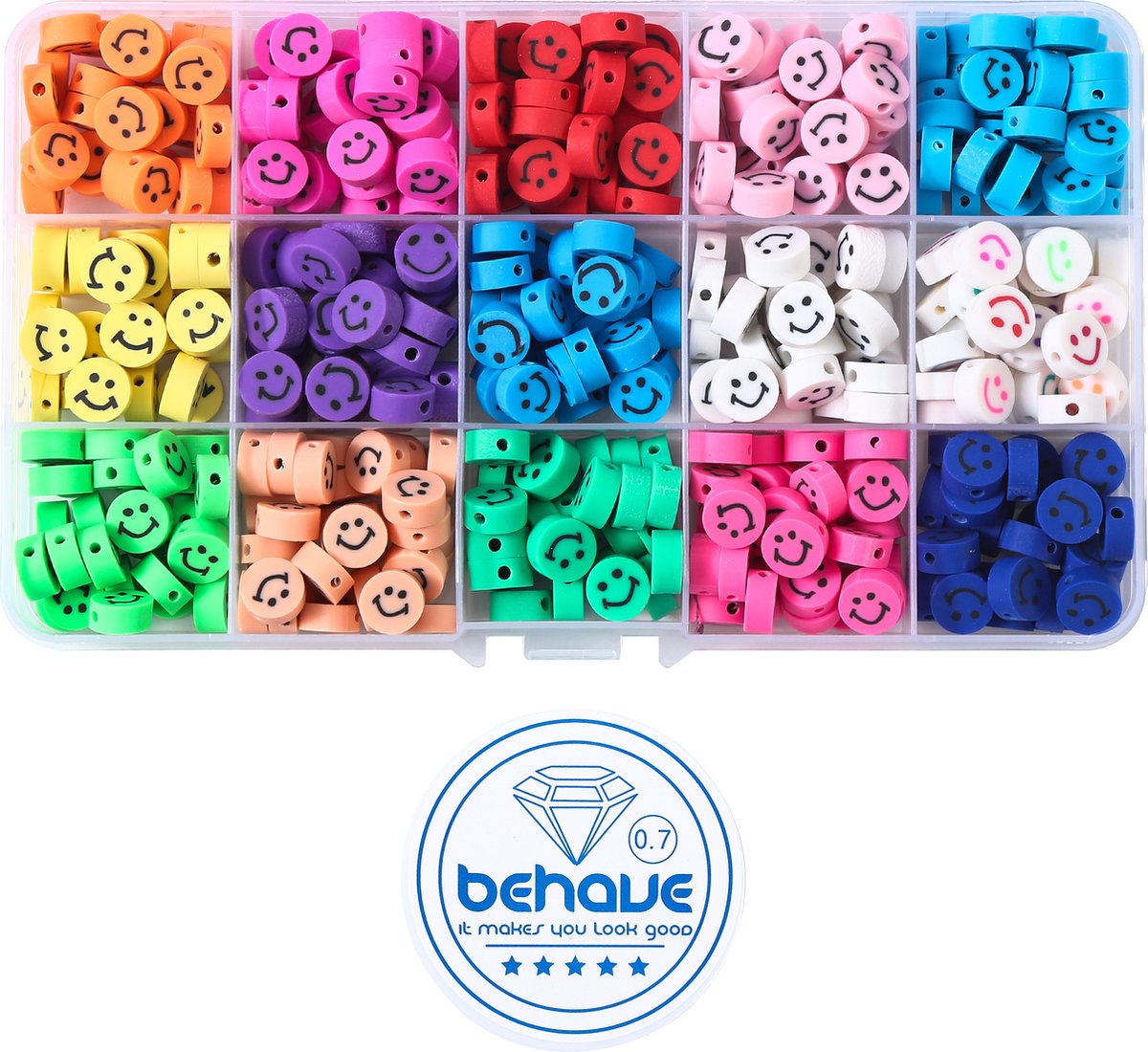 Behave Polymeer Smiley Kralen Set - Klei Kralen - 440-Delig - 10 mm