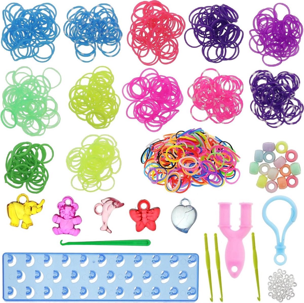 Behave Starterspakket Loom - Loombandjes - Blauw Loombord - Opbergdoos - 4 Loomnaalden - Veel Extra Accesoires