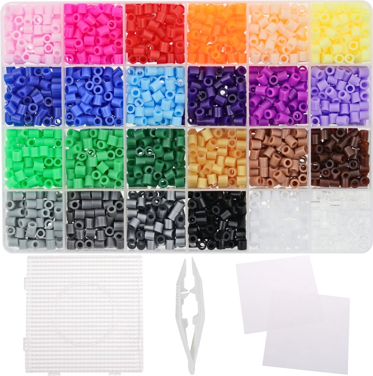Behave Strijkkralen Set - Incl. Vierkante Grondplaat - Pincet - 2 Strijkvellen - 24 Kleuren - 5mm