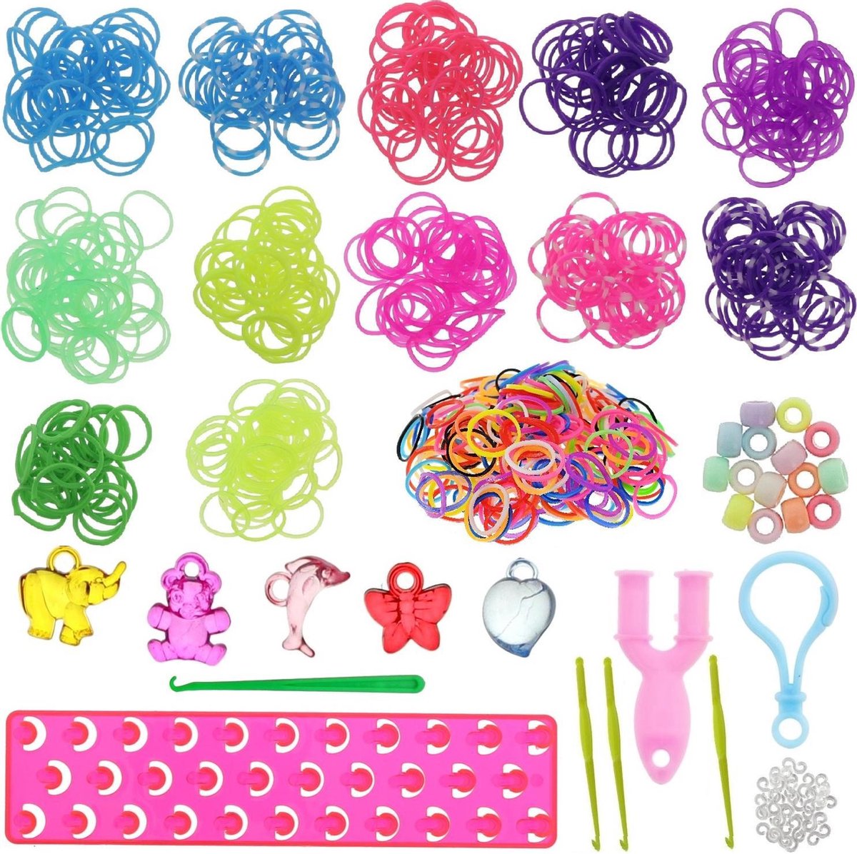 Behave® 600 Starterspakket Loom - Loombandjes - Roze Loombord - Opbergdoos - 4 Loomnaalden - Veel Extra Accesoires