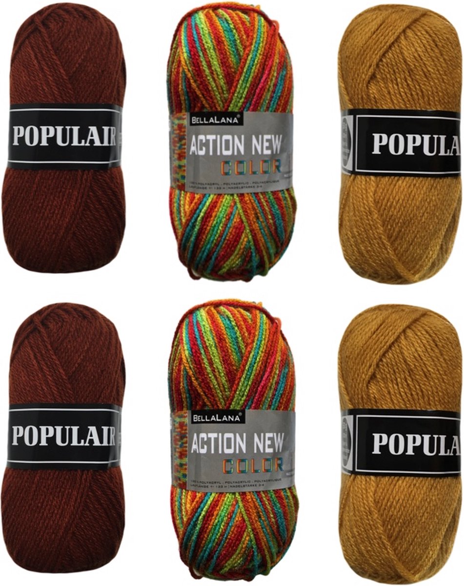 Acryl haakgaren pakket - 6 bollen acrylgaren bruin en oker (606)