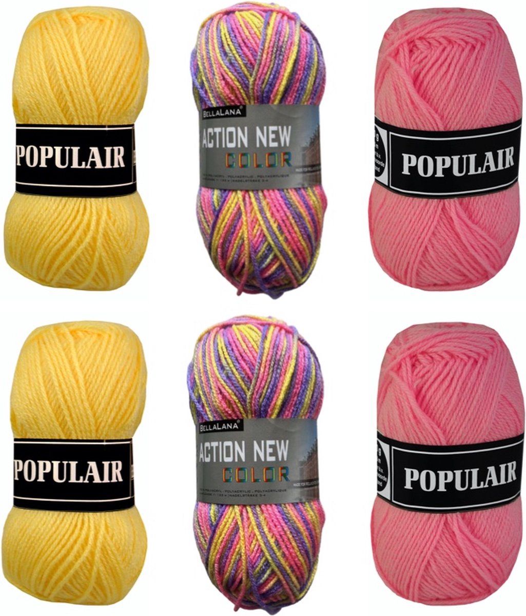 Acryl haakgaren pakket - 6 bollen acrylgaren roze geel (604)
