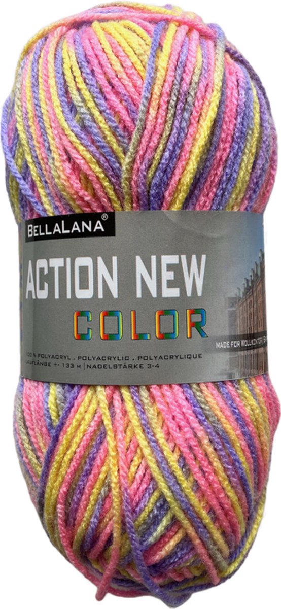 Action New Color 604 - Roze, geel, lila - 5 bollen van 50 gram - 100% Acrylgaren