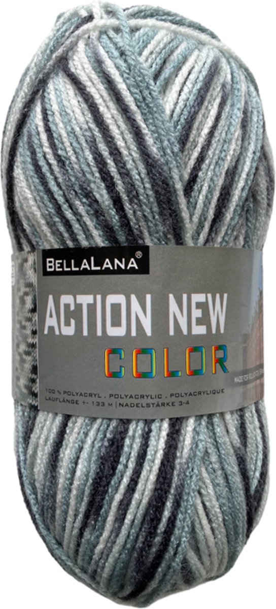 Action New Color 605 - Zeeblauw, wit, grijs - 5 bollen van 50 gram - 100% Acrylgaren