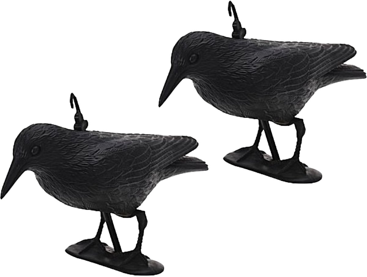 Bellatio design Raaf/kraai - 2x - Horror decoratie - zwart - 35 cm - Halloween versiering dieren