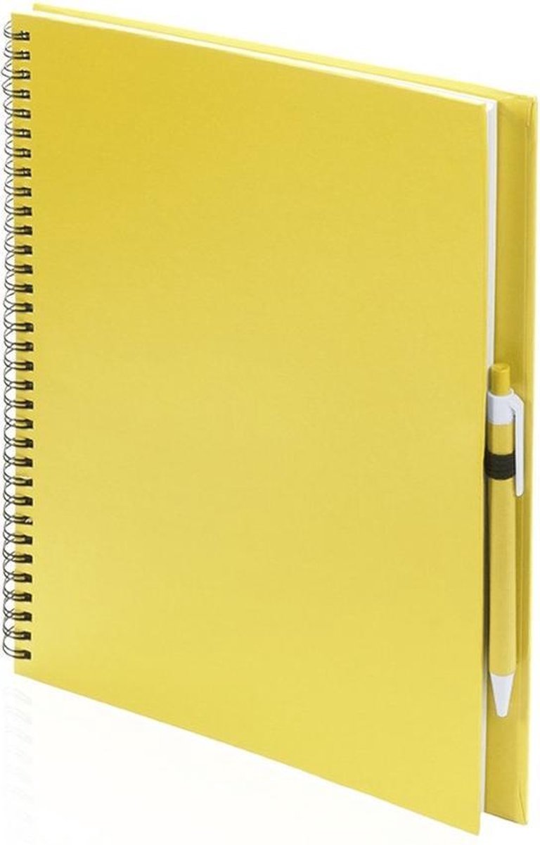 Schetsboek gele harde kaft A4 formaat - 80x vellen blanco papier - Teken boeken
