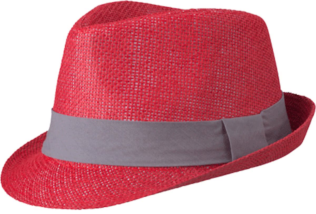 Street style trilby hoedje rood met donkergrijs L/xl (58 cm)