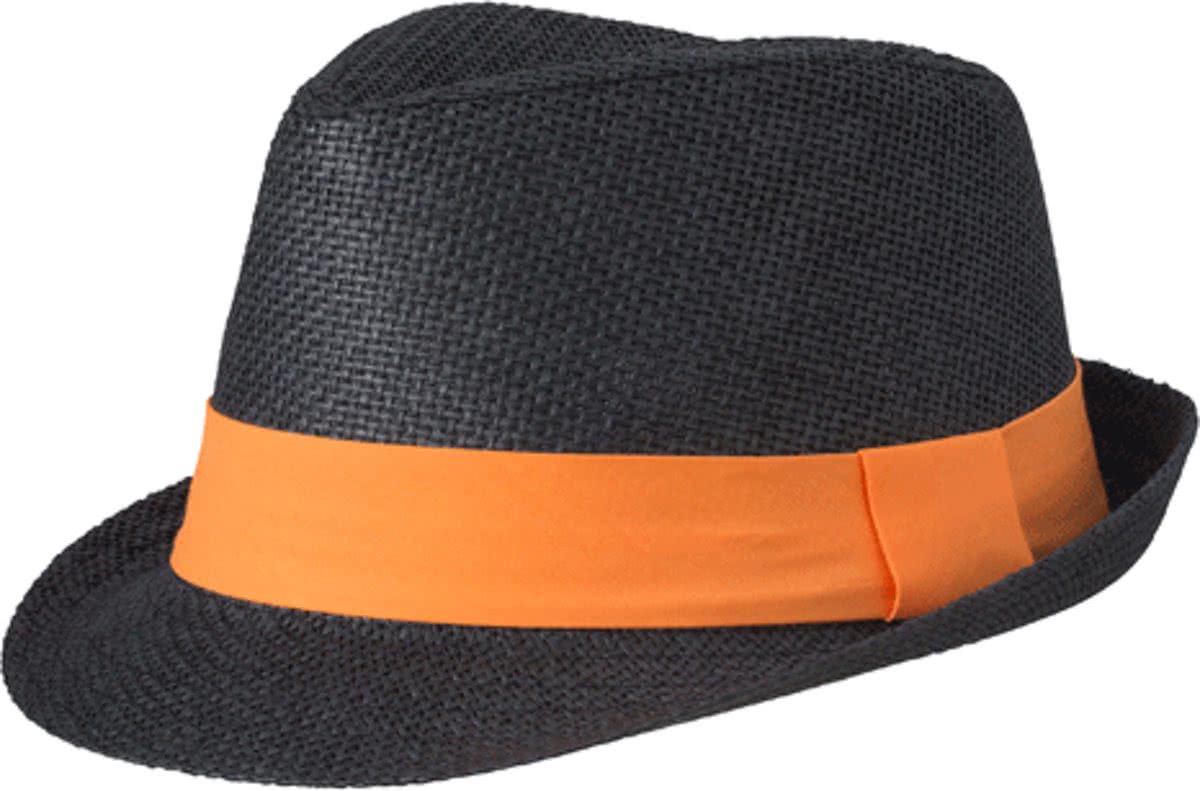 Street style trilby hoedje zwart en oranje L/xl (58 cm)