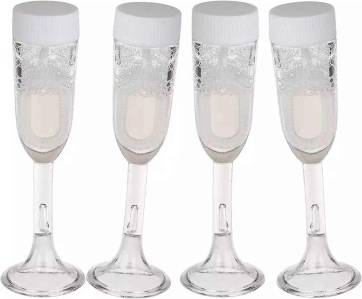 4x Bruiloft bellenblaas champagne glazen - 4 x 10 cm - Bellenblazen - Trouwerij/huwelijk - Bruiloftsgasten feestartikelen.
