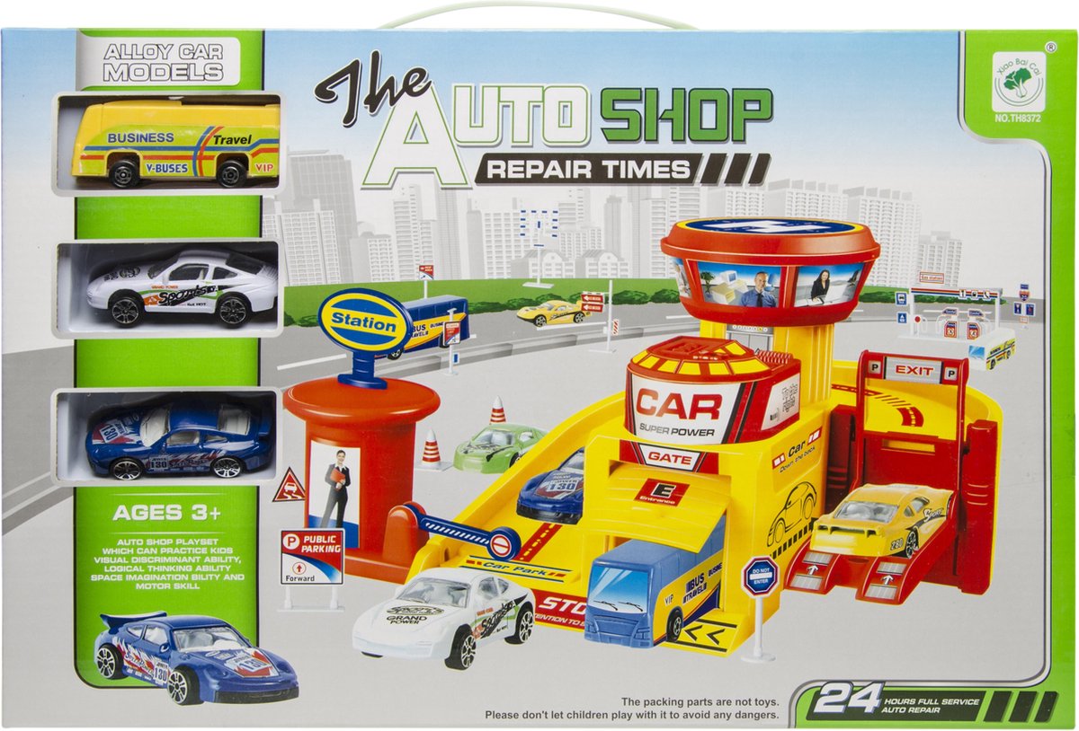 Autogarage met voertuigen