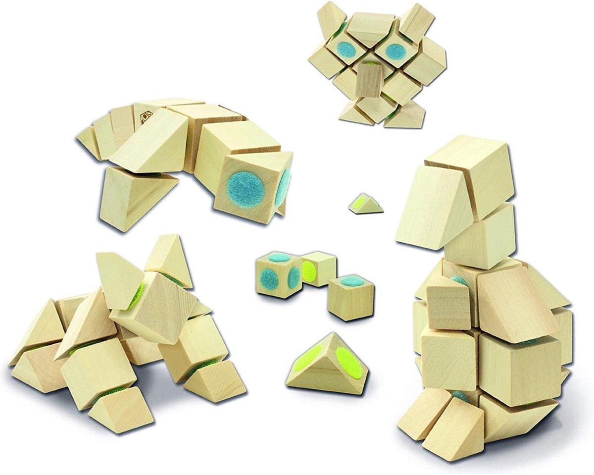 John Docklets houten 3d bouwblokken 44 delig dieren met klittenband