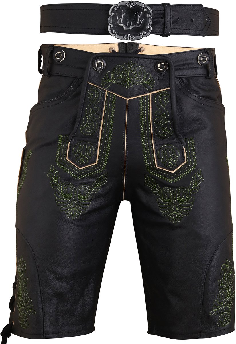 Benelux Wears / Lederhosen Echt rund leer 100% / Zwart met riem- ThrillerBlack - Maat 60 (Volg onze maattabel)