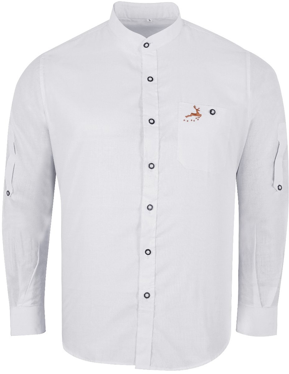 Benelux Wears - Oktoberfest - Carnaval - Witte Hemd - Verkleedkleding - Korean Collar - Blouse - Maat XL