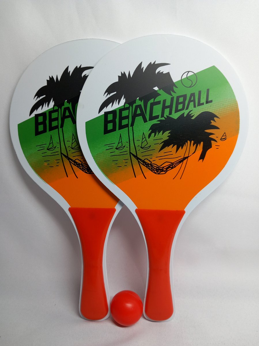 Beachball set - Hout - Kunststof - Strand - Buiten Spelen - Outdoor - Camping - Vakantie - Tennis Ballenspel - Rackets/Batjes en Bal - Rood