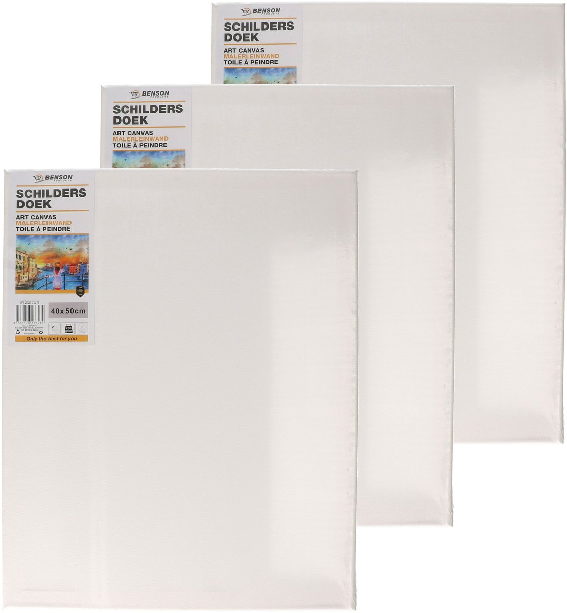 Benson Schildersdoek - 3x - 40 x 50 cm - blanco canvas - katoen - 280 grams