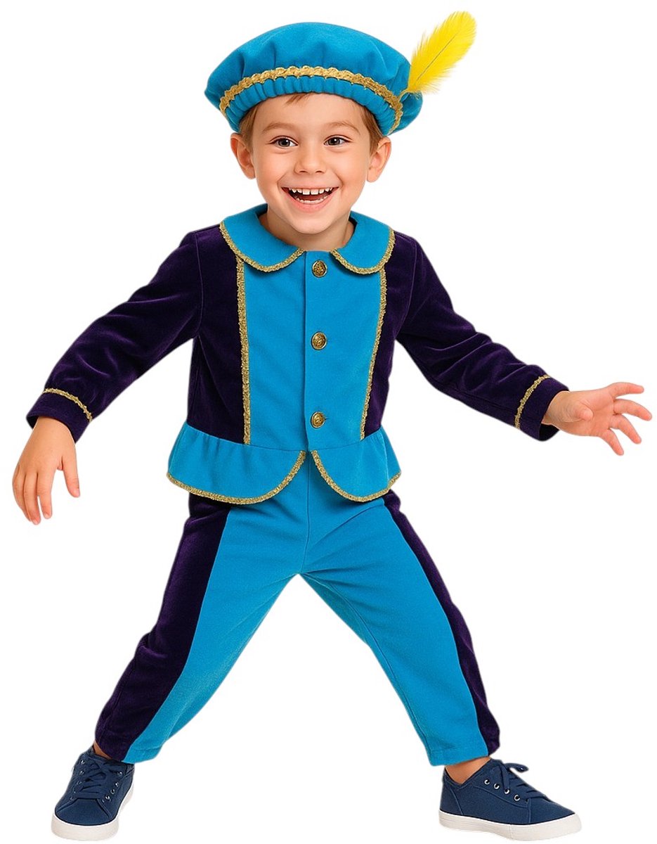 3-delig Pietenpak Pietenkostuum Unisex - Blauw-Paars - Maat 4-6 jaar