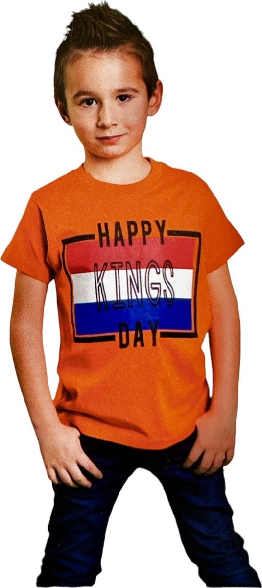 Jongens T-shirt - Happy Kings Day - Voor Koningsdag - Holland - Maat: 86/92