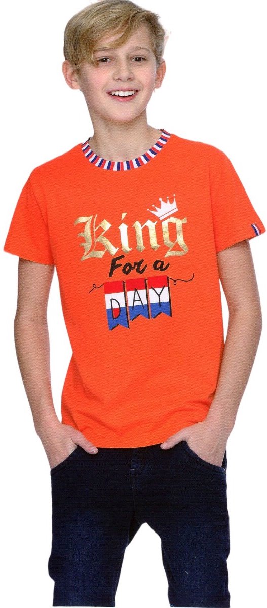 Jongens T-shirt - King For a DAY - Voor Koningsdag - Holland - Maat: 134/140