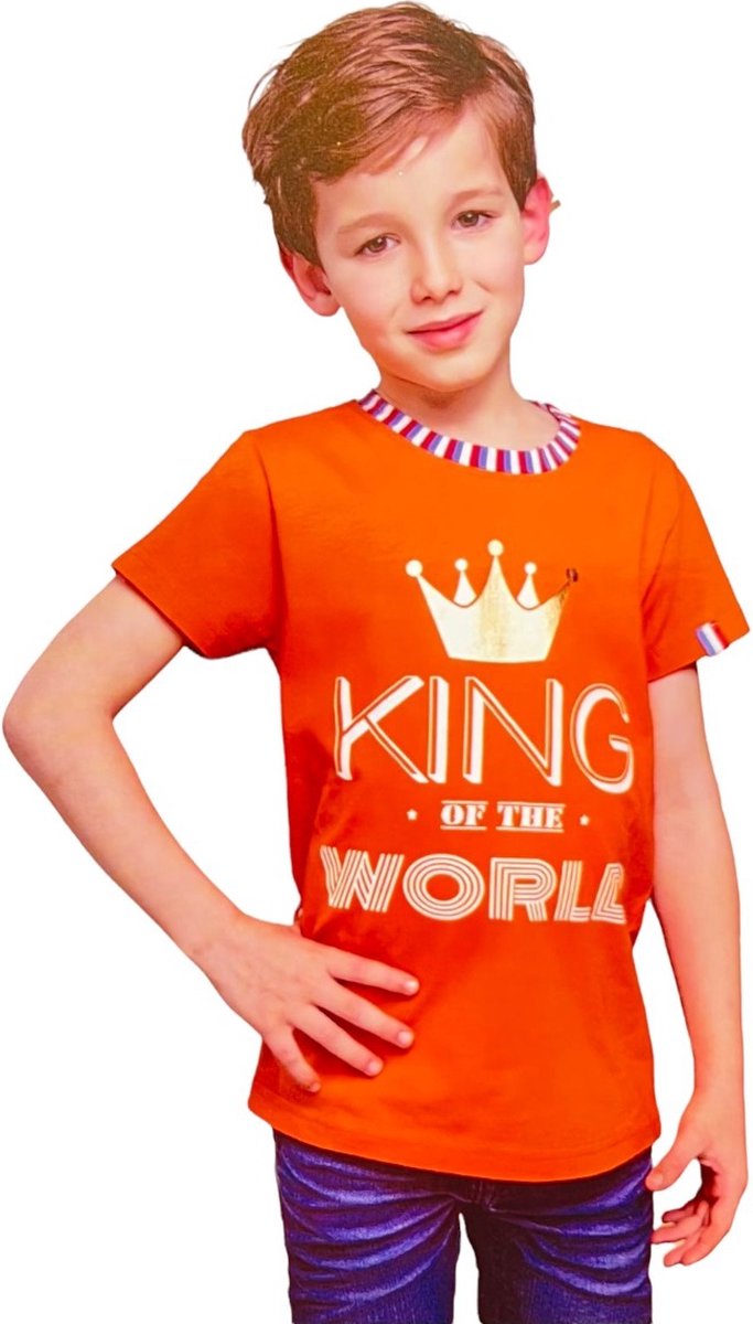 Jongens T-shirt - King Of The World - Voor Koningsdag - Holland - Maat: 146/152